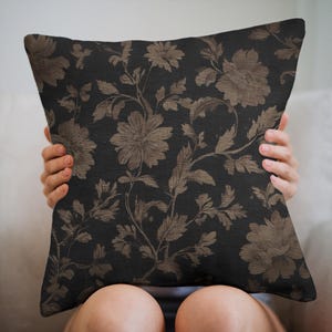 Dark Floral Pillow Cover: Vintage Brown Botanical Accent