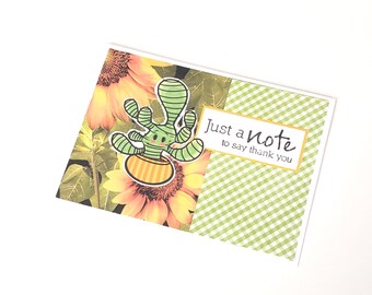Thank You Greeting Card with Plant - Just a Note to Say Thank You/Thank You Note/Gratitude Card/Plant Stationery/Sunflower Notecard