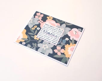 Floral Handmade Greeting Card - Thanks/Thank You Note/Gratitude Card/Gratitude Note/Patterned Notecard/Blank Notecard