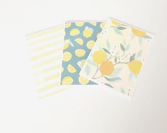 Lemon and Floral-Patterned Notecard Set/Blank Notecards/Any Occasion Notecards/Notecard Set/Stationery Set