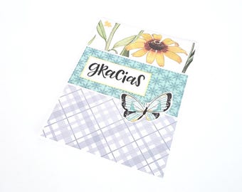 Thank You Card with Plaid and Butterfly - Gracias/Butterfly Notecard/Butterfly Stationery/Thank You Note/Gracias