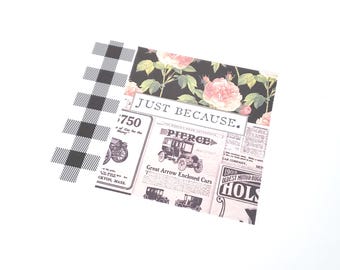 Any Occasion Greeting Card with Flowers Plaid and Vintage Automobiles - Just Because/Thinking of You Card