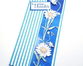 Slimline Greeting Card with Daisies - Many Thanks/Thank You Note/Daisy Stationery