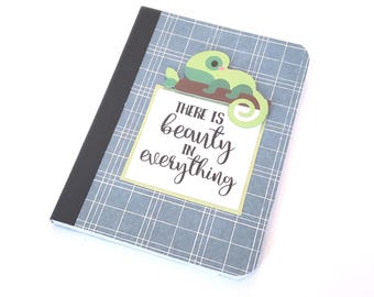 Mini Composition Journal with Lizard - There is Beauty in Everything/Plaid Mini Composition Notebook/Lizard Notepad/Lizard Stationery