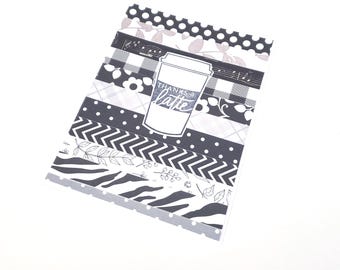 Thank You Card with Coffee Cup - Thanks a Latte/Black and White Mosaic Notecard/Thank You Note/Gratitude Note