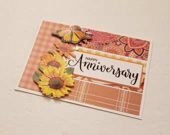 Anniversary Greeting Card with Sunflowers and Butterfly - Happy Anniversary/Wedding Anniversary Card/Sunflower Anniversary Card/Anniversary