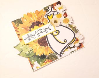 Wedding Greeting Card with Sunflowers Daisies and Wedding Dress - Wishing You Joy/Anniversary Greeting Card/Wedding Card/Dimensional Card