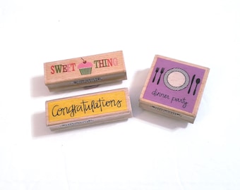 Rubber Stamp Set/Rubber Stamps/Set of 3 Rubber Stamps for Any Occasion/Papercrafting Stamp Kit/Cardmaking Kit/Wood Mount Rubber Stamp Set
