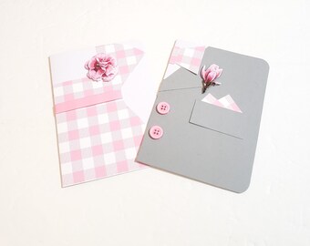His & Her Notecard Set/Paper Dress Card/Suit and Bowtie Card/Couples Card/Wedding or Anniversary Stationery/Patterned Notecard/Notecard Set