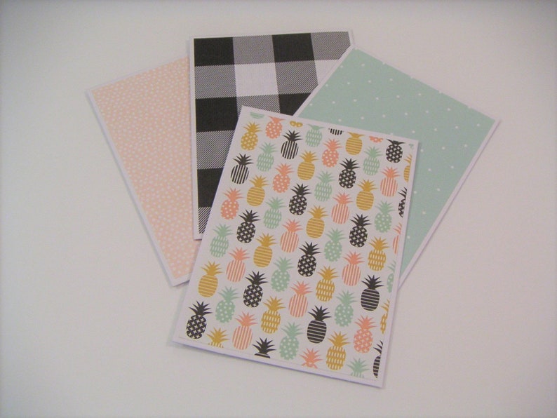 Set of Four Note CardsBlush and Mint Pineapple Note CardsSet of Four Patterned Note CardsNote Card SetPineapple StationeryNote Cards