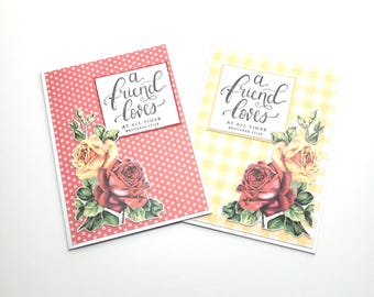 Set of Two Friendship Greeting Cards with Roses/Any Occasion Greeting Card - Proverbs 17:17/Notecard Set/Patterned Notecards/Friendship Note