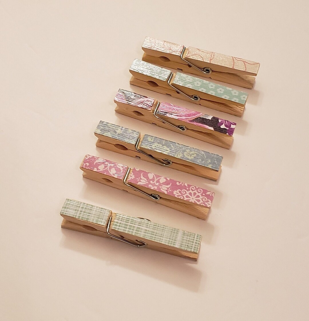 Set of Six Altered Decorative Wooden Clothespins/lavender and Green ...