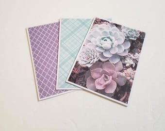 Patterned Note Card Set/Notecards/Succulent Themed Patterned Notecards/Blank Notecards/Any Occasion Notecards/Succulents/Stationery Set