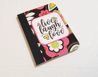 Pink Floral Mini Composition Journal - Live Laugh Love/Small Notepad/Pocket Journal/Writing Tablet/Small Journal/Notepad/Password Notebook