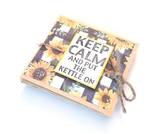 Sunflower Themed Tea Sampler - Keep Calm and Put the Kettle On/Tea Bag Holder/Tea Favor/Tea Sampler/Sunflower Party Favor