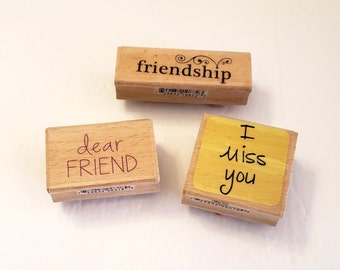 Rubber Stamp Set/Destash/Set of Rubber Stamps for Cardmaking Scrapbooking and Paper Crafts/Friendship Themed Stamp/Woodmounted Rubber Stamps