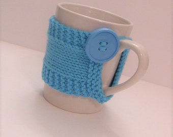 Turquoise Hand Knitted Mug Cozy/Knitted Mug Cozy - Turquoise/Knitted Mug Cozy/Mug Cozy/Mug Sweater/Reusable Mug Cozy/Turquoise Cozy