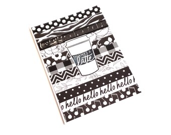 Thank You Card/Black and White Mosaic Greeting Card with Coffee Cup - Thanks a Latte/Coffee Greeting Card/Coffee Stationery/Thanks a Latte