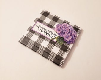 Black and White Plaid Sticky Notes Pad with Lavender Hydrangea - Just Wanted to Say Thanks/Sticky Notes Pad/Sticky Notes/Adhesive Note Pad
