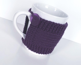 Knitted Mug Cozy/Amethyst Mug Cozy/Dark Purple Mug Cozy/Mug Cozy/Reusable Cup Sleeve/Purple Mug Sweater/Mug Sweater/Cup Cozy/Cup Sleeve