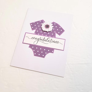 Baby Shower Greeting Card with Purple Polka Dot Baby Outfit - Congratulations/New Baby Card/Pregnancy and Expectant Mother Card/Baby Card