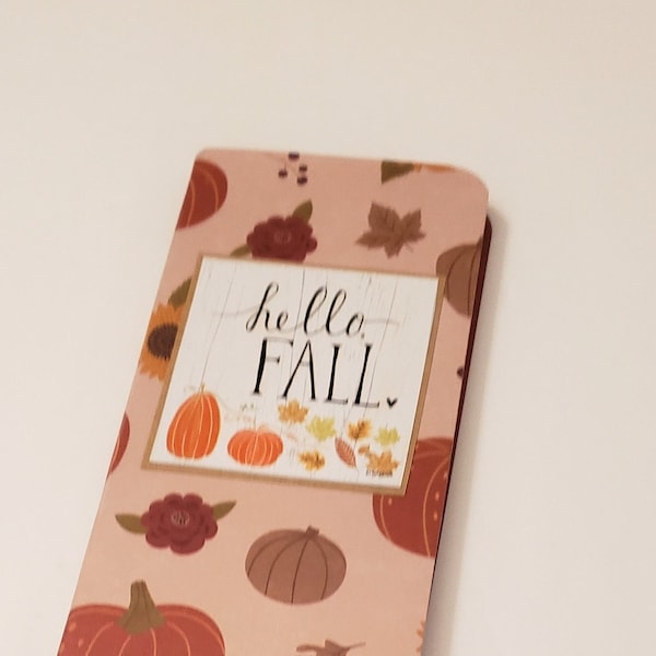 Fall Themed Skinny Notepad with Pumpkins Leaves and Flowers - Hello Fall/Skinny Journal/Skinny Notepad/Fall Stationery/Autumn Notepad