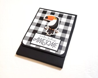 Black and White Plaid Scratch Pad Notepad with Toucan - Make Today Awesome/Pocket Notepad/Writing Tablet/Plaid Notepad/Plaid Pocket Journal