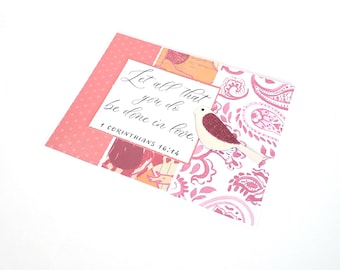 Any Occasion Greeting Card with Silver and Pink Bird/Love Greeting Card/Wedding Card/Anniversary Card/Engagement Card