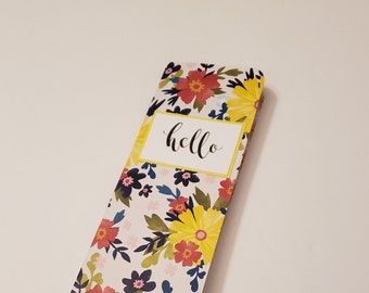 Floral Skinny Journal - Hello/Colorful Notepad/Slim Journal/Skinny Notepad/Yellow and Red Floral Skinny Notepad - Hello/Floral Notepad