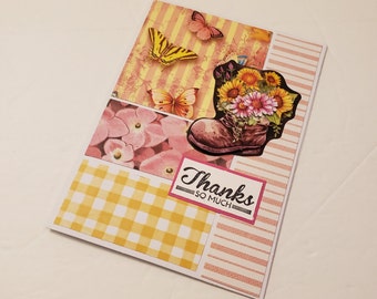 Thank You Greeting Card with Boot Planter - Thanks So Much/Thank You Note/Gratitude Card/Handmade Patterned Greeting Card/Thank You Card