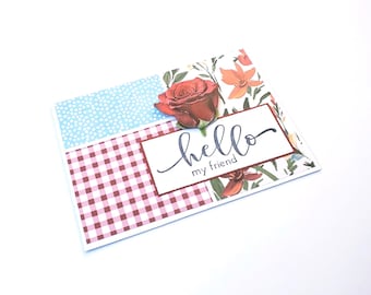 Handmade Greeting Card with Red Rose - Hello My Friend/Thinking of You Card/Friendship Card/Any Occasion Card