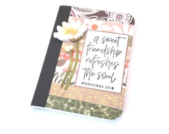 Mini Composition Journal with Daisies - A Sweet Friendship Refreshes the Soul Proverbs 27:9/Mini Notepad/Friendship Journal/Daisy Notepad