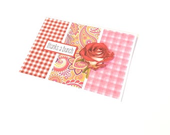 Thank You Greeting Card with Red Layered Rose - Thanks a Bunch/Thank You Note/Gratitude Note/Red Rose Stationery
