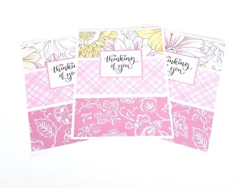 Set of Three Notecards - Thinking of You/Sunflower & Daisy Notecard Set/Thinking of You Greeting Card/Notecards/Patterned Notecard Set