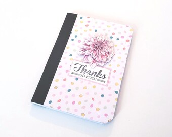 Pastel and Gold Polka Dot Mini Composition Notebook with Pink Flower - Thanks So Much/Altered Mini Composition Journal/Pocket Notepad