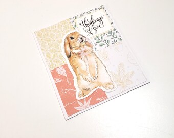 Thinking of You Greeting Card with Rabbit and Leaves/Pet Sympathy Card/Pet Loss/Rabbit Stationery/Animal Stationery/Thinking of You Note