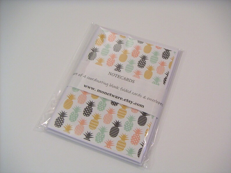 Set of Four Note CardsBlush and Mint Pineapple Note CardsSet of Four Patterned Note CardsNote Card SetPineapple StationeryNote Cards