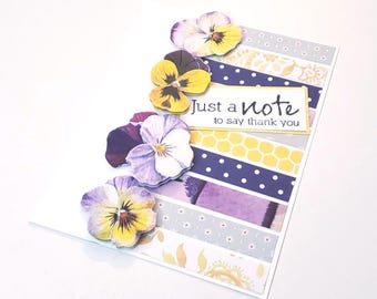 Handmade Thank You Greeting Card with Purple and Yellow Flowers - Just a Note to Say Thank You/Thank You Note