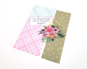 Thinking of You Greeting Card with Tropical Flowers - My Heart Smiles with Thoughts of You/Any Occasion Greeting Card