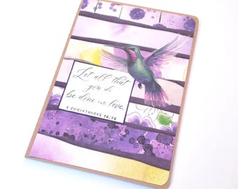 Mosaic Journal/Writing Tablet/Purple and Yellow Journal with Hummingbird/Hummingbird Notepad/Hummingbird Stationery/Scripture Journal