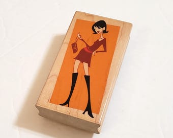 Fashion Diva Rubber Stamp/Wood Mounted Rubber Stamp/Fashionista Rubber Stamp/Stamp with Fashionable Lady/Rubber Stamp/Papercrafting Supplies