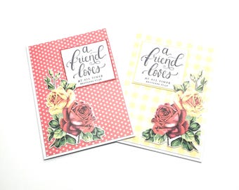 Set of Two Friendship Greeting Cards with Roses/Any Occasion Greeting Card - Proverbs 17:17/Notecard Set/Patterned Notecards/Friendship Note