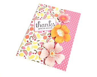 Fruity and Floral Thank You Greeting Card - Thanks You're Sweet/Thank You Note/Fruit Stationery/Polka Dot Notecard/Thank You Card