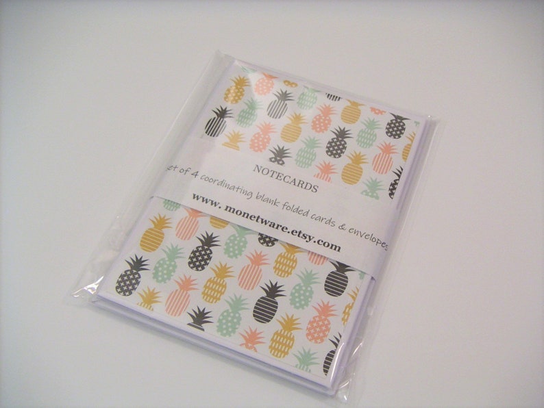 Set of Four Note CardsBlush and Mint Pineapple Note CardsSet of Four Patterned Note CardsNote Card SetPineapple StationeryNote Cards