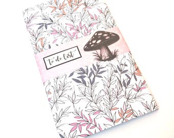 Folio Style Notepad with Leaves and Mushroom - To Do List/Writing Tablet/Legal Notepad/Journal/Mushroom Journal/Mushroom Stationery