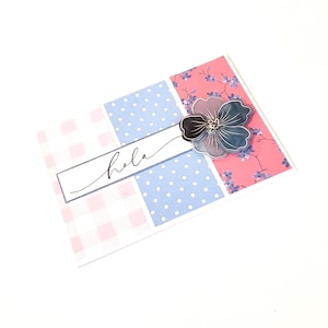 Hello Greeting Card - Hola/Thinking of You Card/Any Occasion Greeting Card/Hola/Pink and Blue Greeting Card with Blue Ombre Flower/Hello