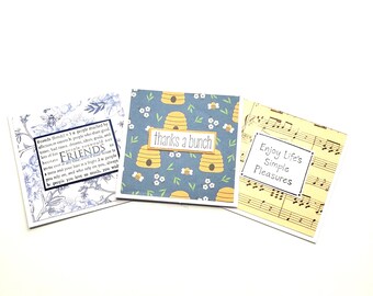 Set of Three Mini Notecards/Bee Themed Mini Notecards/Patterned Notecards/Floral Notecards/Lunchbox Notes/Notecard Set
