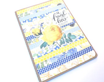 Blue and Yellow Mosaic Journal with Yellow Flower - A Friend Loves at All Times/Friendship Journal/Writing Tablet/Altered Notepad/Journal
