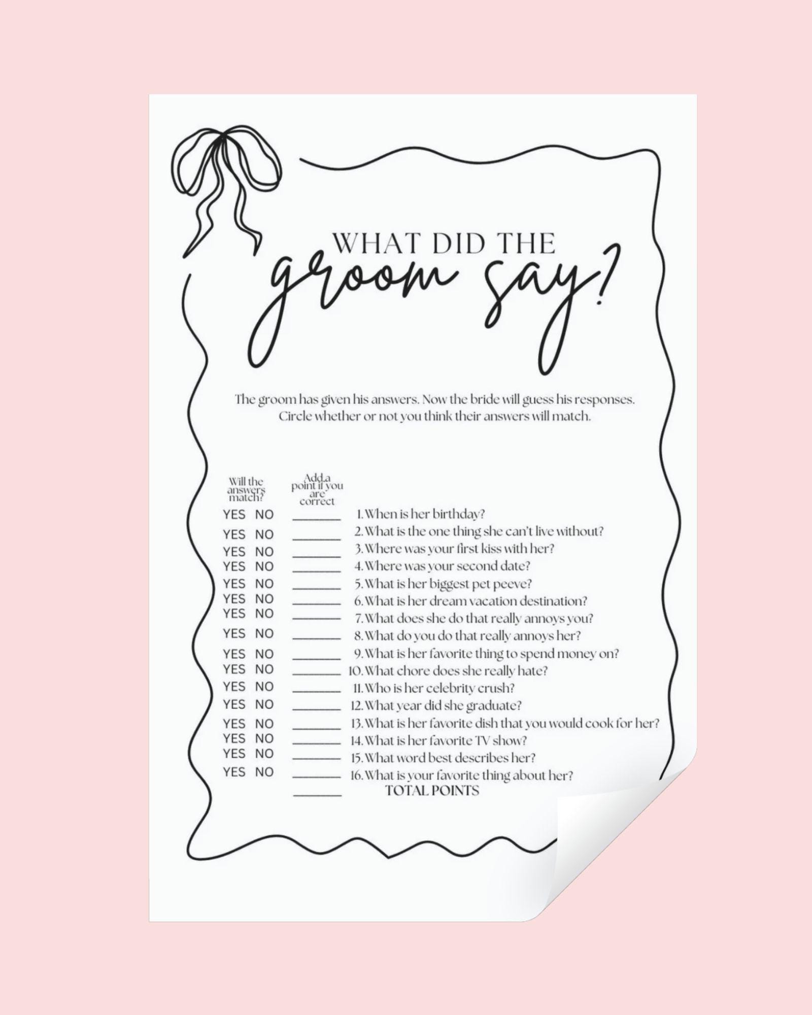 What Did The Groom Say Bridal Shower Game