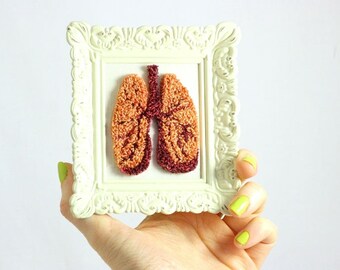 Anatomical Lungs Fiber Sculpture Mini Frame. Punchneedle Fiber Art. Anatomy gift. Doctor. Surgeon. Yoga Teacher Gift. Meditation.